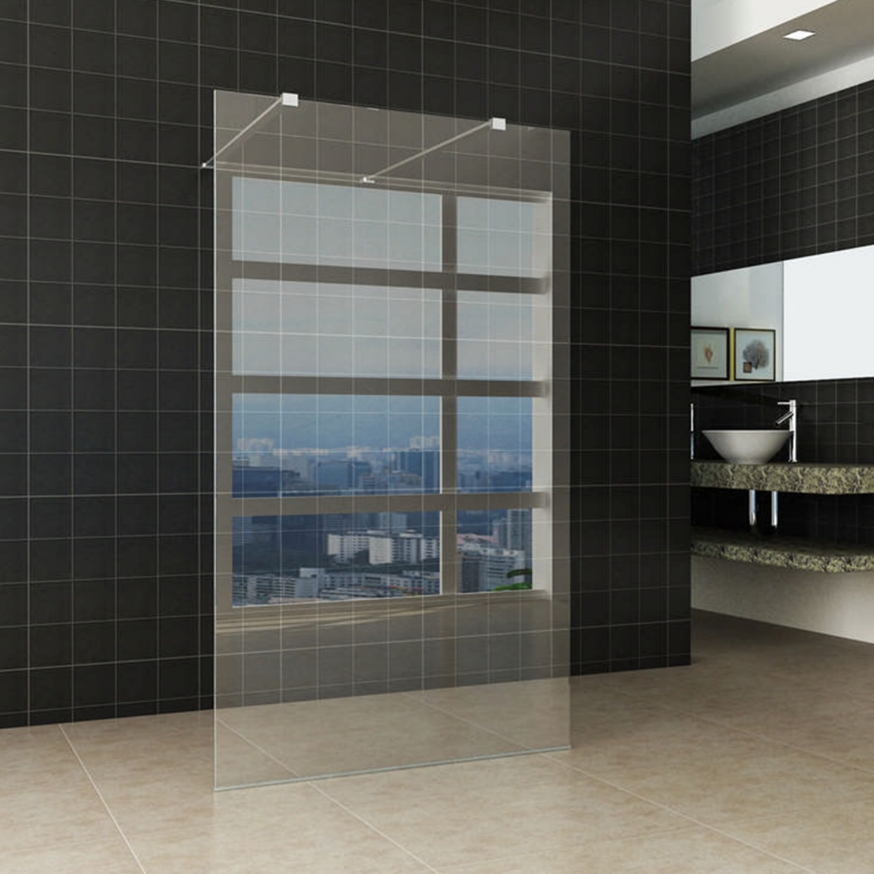 Wiesbaden Free Vrijstaande Inloopdouche 140cm - 8mm Nano Blank Glas
